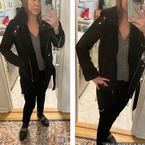 IRO Notting Sherpa Fur Shearling Cotton Jacket Coat Biker Moto Motorcycle sz 34